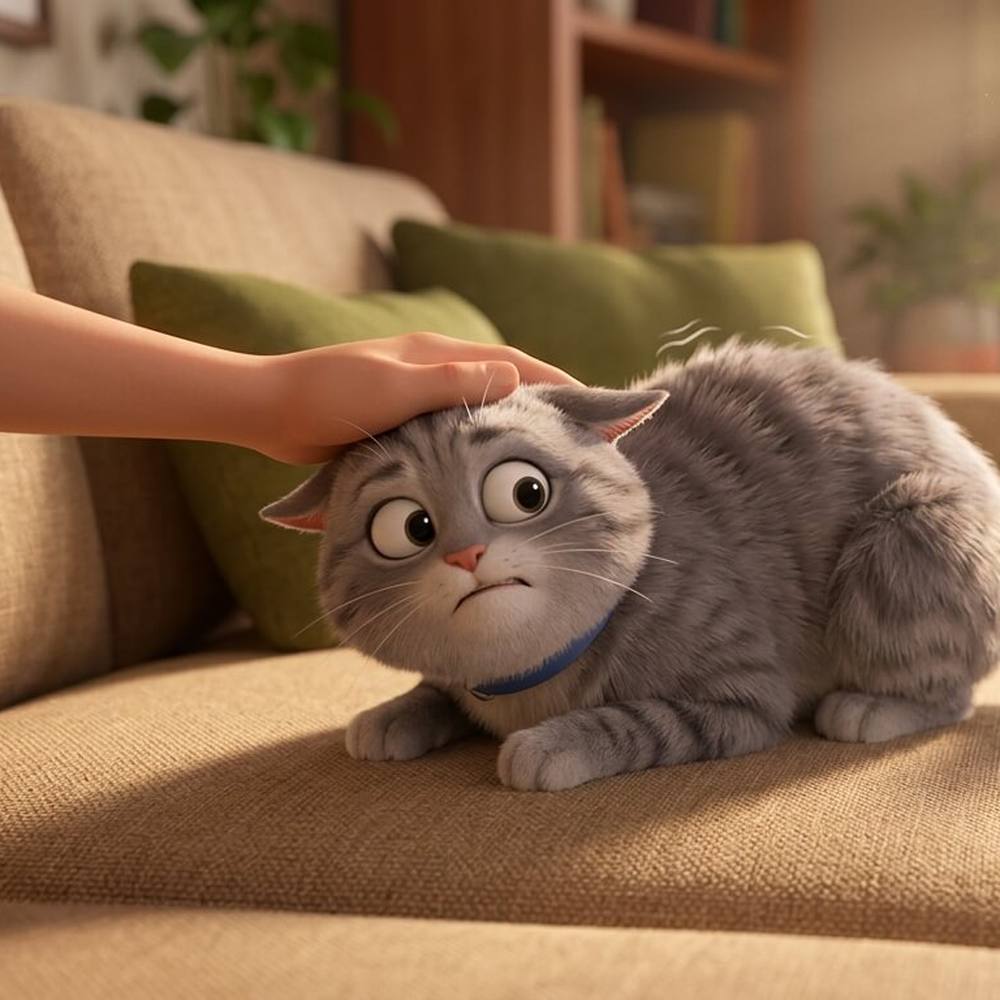 Por qué mi gato me muerde cuando lo acaricio: gato incómodo con las orejas hacia atrás mientras lo acarician